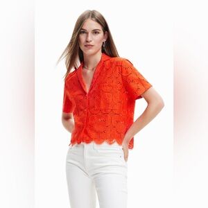DESIGUAL PRESTON RED SHORT SLEEVE LACE Shirt- NWT Sz S